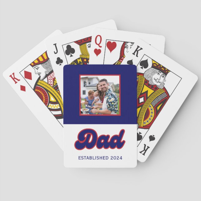 Vater Foto und Jahr, Retrorot und Blau Spielkarten (Rückseite)