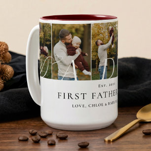 Vater Fotocollage Erstes Vatertags-Andenken Zweifarbige Tasse