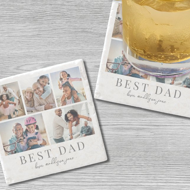 Vater-FotoCollage Steinuntersetzer (Dad Photo Collage Stone Coaster)