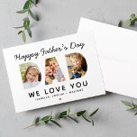 Vater für den Tag der glücklichen Väter, benutzerd<br><div class="desc">Schaffen Sie ein stilvolles und unvergessliches Geschenk für den Vater in diesem Vatertag! Diese individuell gestaltete,  flache Grußkarte enthält eine Collage von drei Lieblingsbildern der Familie,  die als moderne und kühn serifenlose Schrift entworfen wurden. Personalisieren Sie den benutzerdefinierten Text mit den Namen der Kinder. Enthält einen roten Herzakzent.</div>