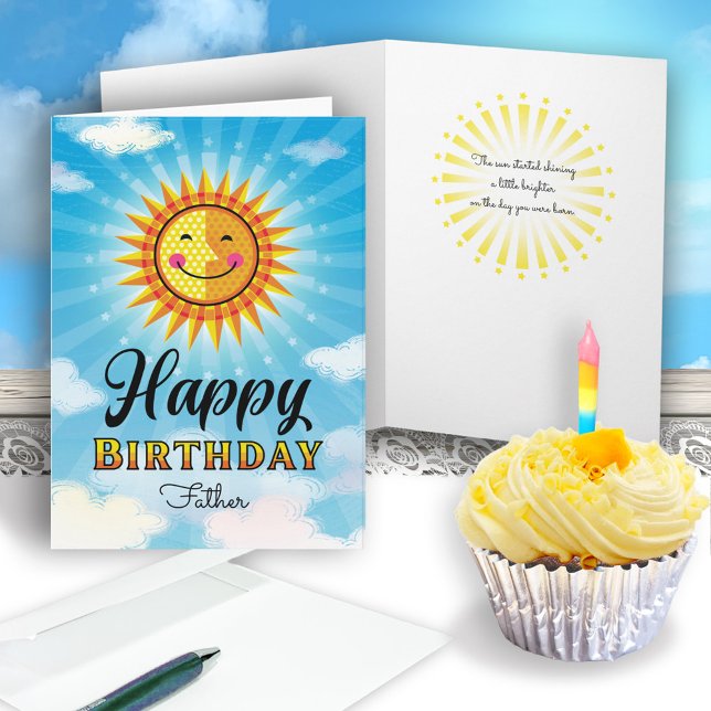Vater Geburtstag Gelb lächelnde Sonnenkarte Karte (Von Creator hochgeladen)