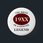 Vater Geburtstag Legende jedes Jahr Spaß Vater Rot Button<br><div class="desc">Fun jedes Jahr "Geburt von einer Legende" Button für diesen speziellen Papa. Fügen Sie das Jahr,  wie gewünscht,  in das Template-Feld,  um ein einzigartiges 40.,  50.,  60. oder jedes Geburtstagsgeschenk. Begleiten Sie dies mit den passenden Geschenken,  Party-Accessoires und Bekleidung,  die in unserem Shop erhältlich sind www.zazzle.com/store/thecelebrationstore</div>