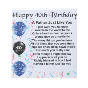 Vater-Gedicht - 40. Geburtstag Notizblock