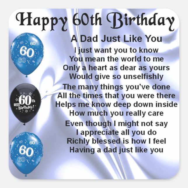 Vater Gedicht 60. Geburtstag Quadratischer Aufkleber (Vorderseite)