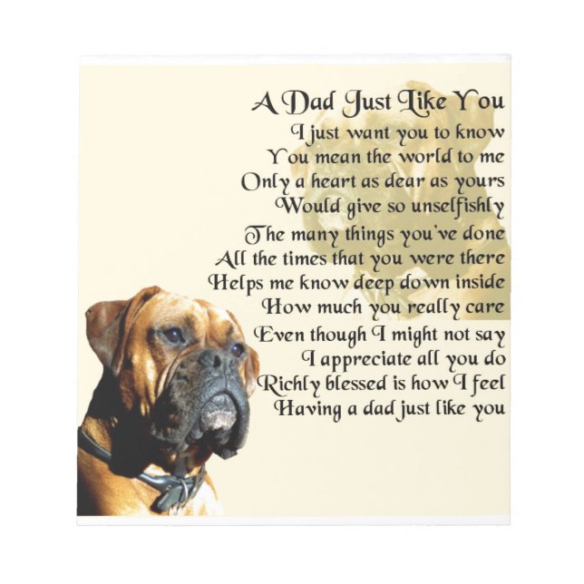 Vater Gedicht - Boxer Dog Design Notizblock (Vorderseite)
