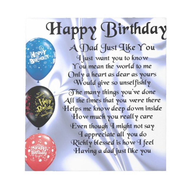 Vater Gedicht Happy Birthday Notizblock (Vorderseite)
