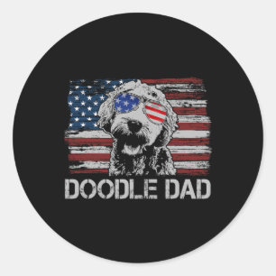 Vater Goldendoodle Hund American Flag 4. Juli Runder Aufkleber