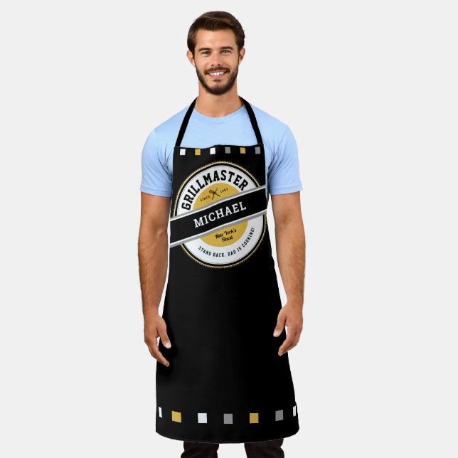 Vater Grill Master Schürze auf Schwarz (Getragen)