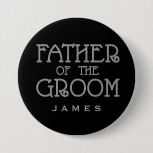 Vater Groom Silver Imitate Glitzer Name Tag Button