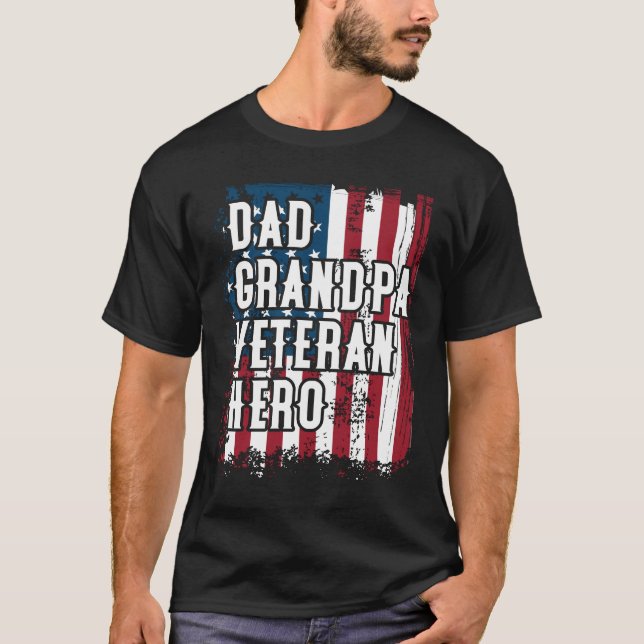 Vater-Großvater-Veteranen-Held Amercian Flagge T-Shirt (Vorderseite)