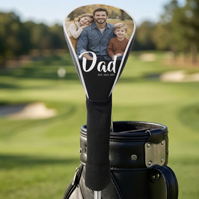 Vater hat modernes Skriptfoto eingerichtet Golf Headcover (Dad Established Modern Script Photo Golf Head Cover)