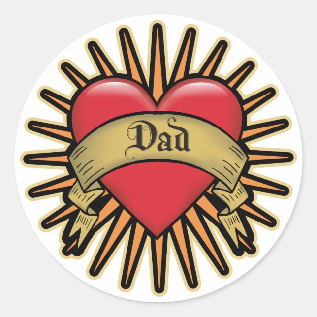 Vater Heart Tattoo Runder Aufkleber (Vorderseite)
