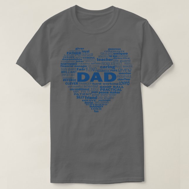 Vater Heart Word Cloud Blue T-Shirt (Design vorne)