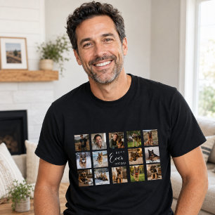 Vater Hund Papa Fotocollage schwarz T-Shirt