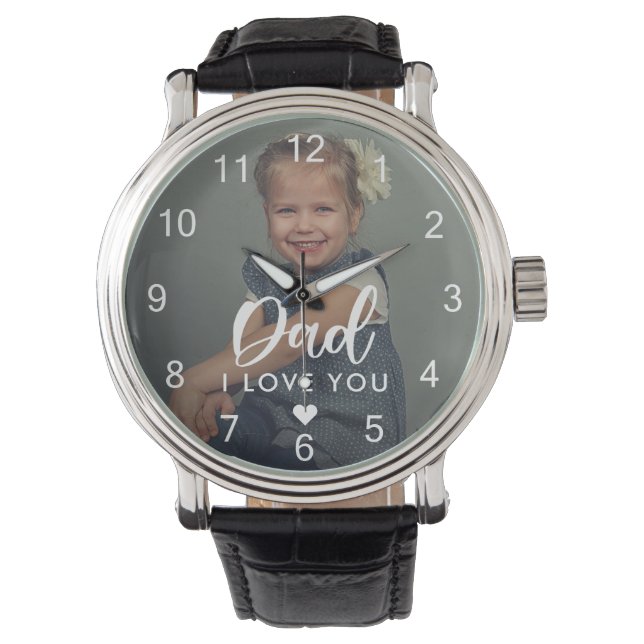 Vater I Liebe Sie Elegantes Foto Armbanduhr (Vorderseite)