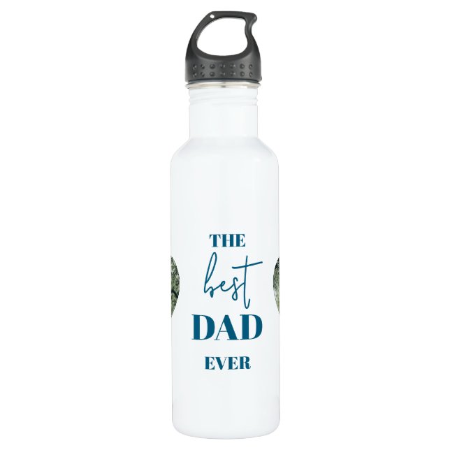 Vater & Kind Foto - Herzrahmen Bester Vater für je Edelstahlflasche (Vorderseite)