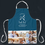 Vater Koch Grillen grill Multi Foto modern blau Schürze<br><div class="desc">Vater Kopf Koch Grillen Grill Weihnachten,  Geburtstag,  Väter Tag moderne Multi-Foto blau-weiß Schürze Design.</div>