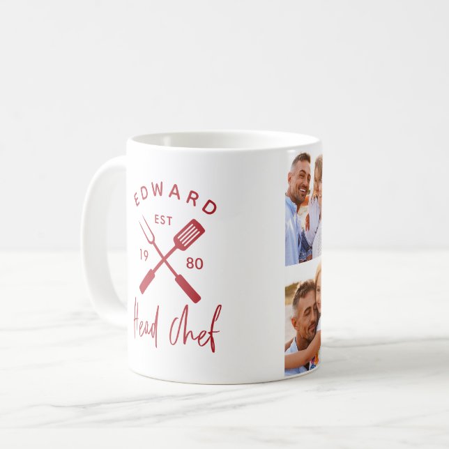 Vater Kopf Koch Grillen Grill Multi-Foto Rot 4 Fot Kaffeetasse (Vorderseite Links)
