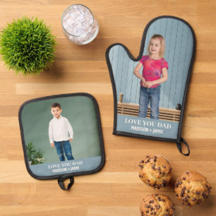 Vater Liebe Kids Custom Foto Ofenhandschuh & Topflappen-Set