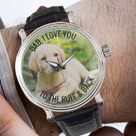 Vater Liebe Sie zu Ruff und Back Foto Beobachten Armbanduhr<br><div class="desc">Personalisierte Foto-Uhr - perfekt für einen Golffrei vom Hund - aber Sie können den Text gerne nach Ihren Wünschen anpassen. Laden Sie Ihr Lieblings-Foto hoch und es wird als Basis für die Typografie mit einem halb-opak Rahmen-Overlay angezeigt. Der Wortlaut lautet derzeit "Vater, ich Liebe Sie auf die Ruff und zurück",...</div>