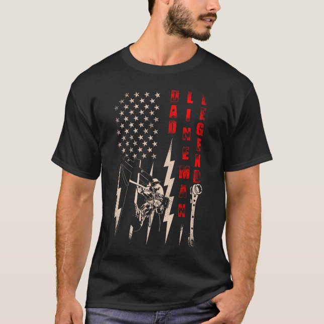 Vater Lineman Legend Flag Flag Patriotisches Gesch T-Shirt (Vorderseite)
