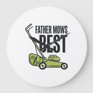 Vater mäht am besten Vintage-Rasenmäher-Shirt-Desi Große Wanduhr