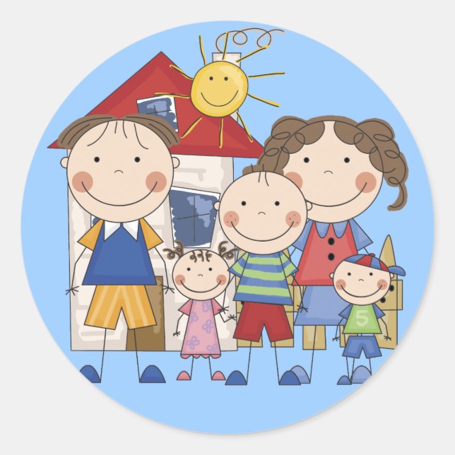 Vater, Mama, Big Boy, Med Girl, Small Boy Runder Aufkleber (Vorderseite)