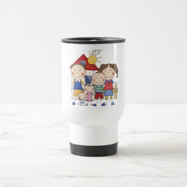 Vater, Mama, Junge, Mädchen, Baby-Jungen-Familie Reisebecher (Mittel)