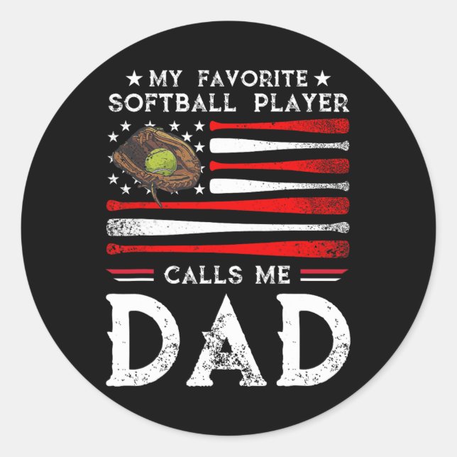 Vater Mein Lieblings-Softball-Player nennt mich Va Runder Aufkleber (Vorderseite)