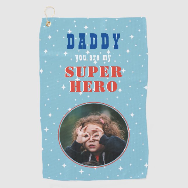 Vater mein Superhero Fun Foto Vathers Day Golfhandtuch (Vorderseite)