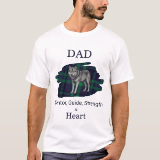 Vater Mentor Guide Stärke & Herz Wolf Kariert blau T-Shirt