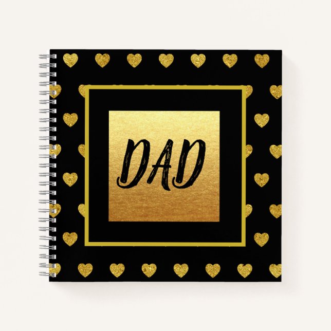 Vater mit Golden Heart Black Gold-Thema Notizbuch (Vorderseite)