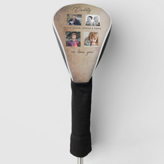 Vater mit Kindern Familie Daddy 4 Collage Golf Headcover (Vorderseite)