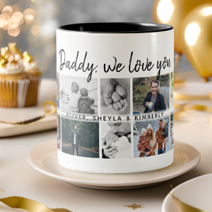 Vater mit Kindern Familie Papa 14 Fotocollage  Zweifarbige Tasse