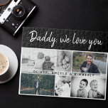 Vater mit Kindern und Vater 6 FotoCollage<br><div class="desc">Vater mit Kindern und Vater 6 Foto Collage Puzzle. Collage von 6 Fotos, väterlicher Name mit einer süßen Nachricht in einem trendigen Skript und Namen von Kindern überlagern die Bilder. Fügen Sie Ihre 6 Lieblings-Fotos hinzu. Lieblicher Sake und ein Geschenk zum Geburtstag, Vatertag oder Weihnachten für einen Vater, neuen Vater...</div>