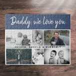 Vater mit Kindern und Vater 6 FotoCollage<br><div class="desc">Vater mit Kindern und Vater 6 Foto Collage Puzzle. Collage von 6 Fotos, väterlicher Name mit einer süßen Nachricht in einem trendigen Skript und Namen von Kindern überlagern die Bilder. Fügen Sie Ihre 6 Lieblings-Fotos hinzu. Lieblicher Sake und ein Geschenk zum Geburtstag, Vatertag oder Weihnachten für einen Vater, neuen Vater...</div>