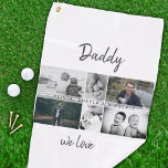 Vater mit Kindern und Vater FotoCollage Golfhandtuch<br><div class="desc">Vater mit Kindern und Vater Foto Collage Golf Handtuch. Collage von 6 Fotos, väterlicher Name mit einer süßen Nachricht in einem trendigen Drehbuch und Kindernamen, die die Fotos überlagern. Fügen Sie Ihre 6 Lieblings-Fotos hinzu. Der süße Sake und ein Geschenk zum Geburtstag, Vatertag oder Weihnachten für einen Vater, neuen Vater...</div>