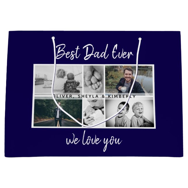 Vater mit Kindern und Vater FotoCollage Große Geschenktüte (Vorderseite)