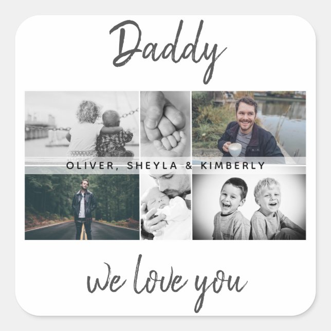 Vater mit Kindern und Vater FotoCollage Quadratischer Aufkleber (Vorderseite)
