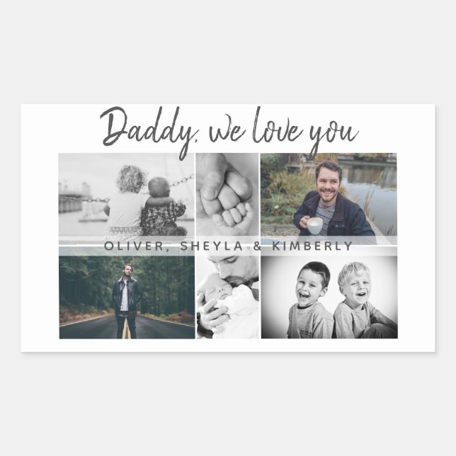 Vater mit Kindern und Vater FotoCollage Rechteckiger Aufkleber (Vorderseite)