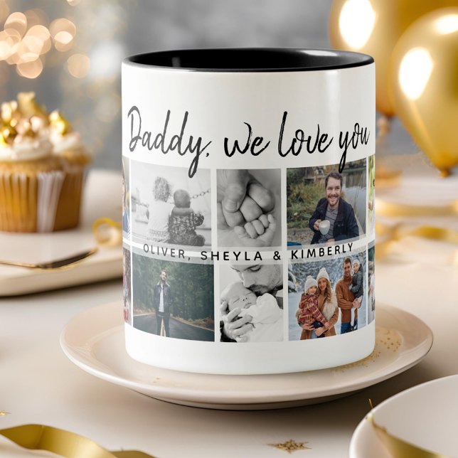 Vater mit Kindern Vater 14 FotoCollage Zweifarbige Tasse (Von Creator hochgeladen)