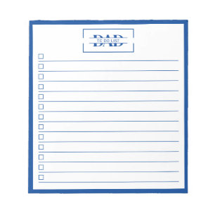 Vater Modern Blau Monogramm Aufgabenliste 14 cm x Notizblock