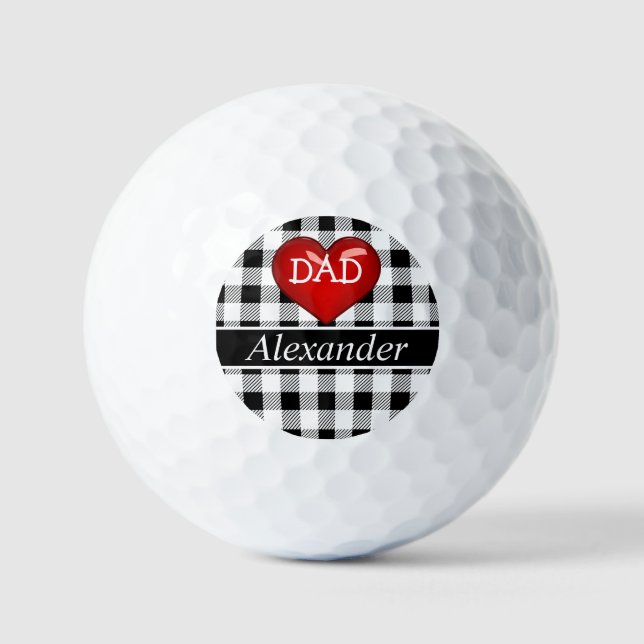 Vater Monogram Buffalo Kariertes Schwarz-weißes ro Golfball (Vorderseite)