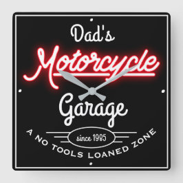 Vater Motorradgarage Rote Imitate Neon Black  Quadratische Wanduhr