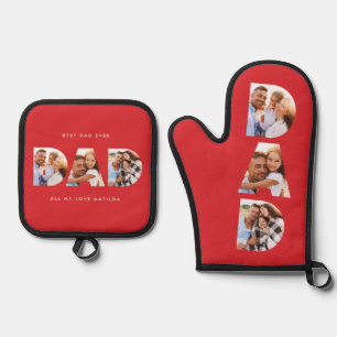 Vater Multi-Foto moderne Typografie rot Ofenhandschuh & Topflappen-Set