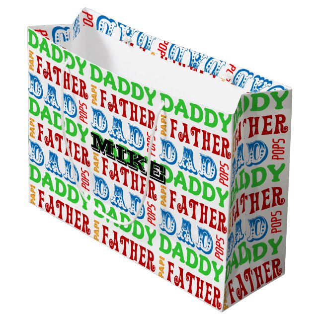 Vater nennt personalisierte große Geschenk-Tasche Geschenktüte (Vorderseite Schrägansicht)