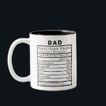 Vater Nutrition Facts Statistics Funny Funny Zweifarbige Tasse<br><div class="desc">Dies ist das ideale Geschenk, das Sie jeden Tag im Büro oder bei der Zuhause benutzen können. Print wird auf beiden Seiten angezeigt. Details und Prozentwerte können nach Ihren persönlichen Vorlieben geändert werden.</div>