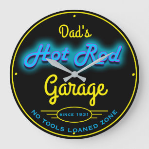 Vater oder irgendein Name Garage Blue Imitat Neon  Große Wanduhr