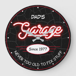 Vater oder irgendein Name Garage Red Neon Effect F Große Wanduhr