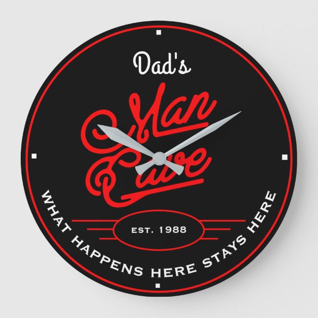 Vater oder jeder Name Man Höhle Retro Rot und Slog Große Wanduhr (Vorderseite)